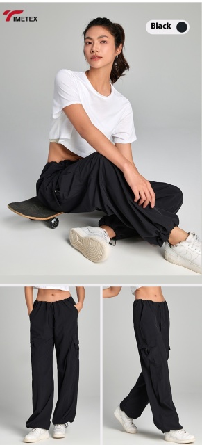 TIMETEX Unisex Outdoor Activity Sports Pants with Adjustable Waist Side Pockets Casual Yoga Running Essential Trousers Loose Fit