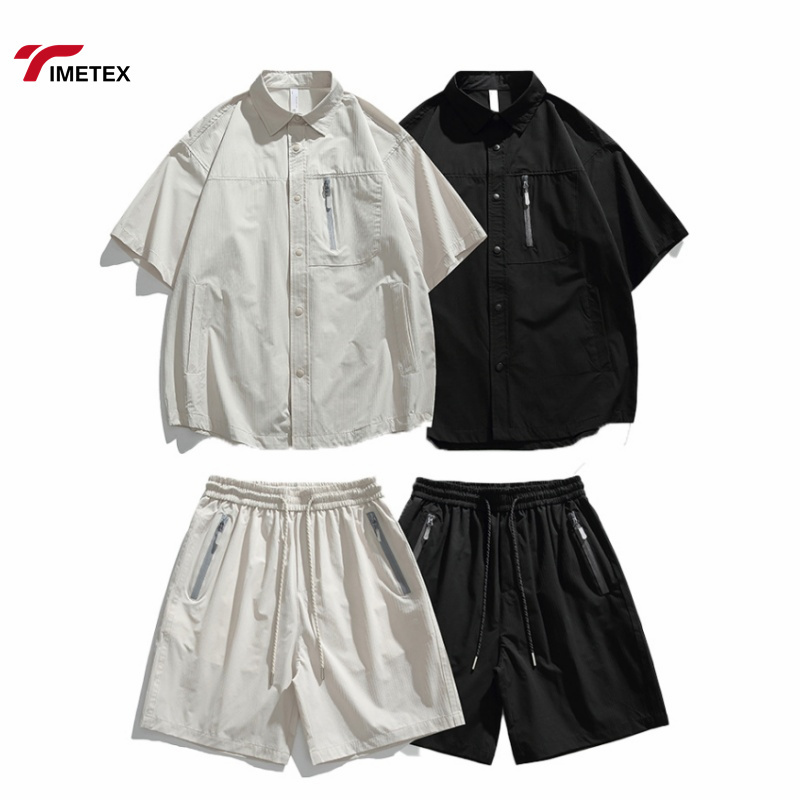 Summer Fashion   Men's  Lace Short-Sleeved T-Shirt Single Breasted Casual Couple Shorts Suit