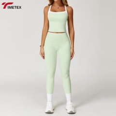 TIMETEX Hot Sale Training Outfit Women's Breathable Elastic Waist Set Sensation Color-Block Cross Back Tight for Running