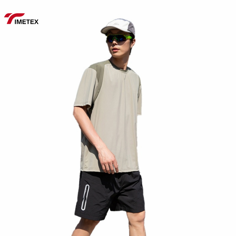 Active Summer T-Shirts with Contrast Shoulder Collar Short Design Tops