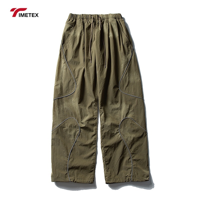 TIMETEX Custom Streetwear Adjustable Wide Leg Baggy Windbreaker Pants Unisex Retro Blank Mens Athletic Nylon Track Pants