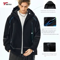 TIMETEX Men's 100% Polyester Windbreaker Jacket Autumn Water-Repellent Zipper Stand Reflective Accents Rabbit Dyed Front Outdoor