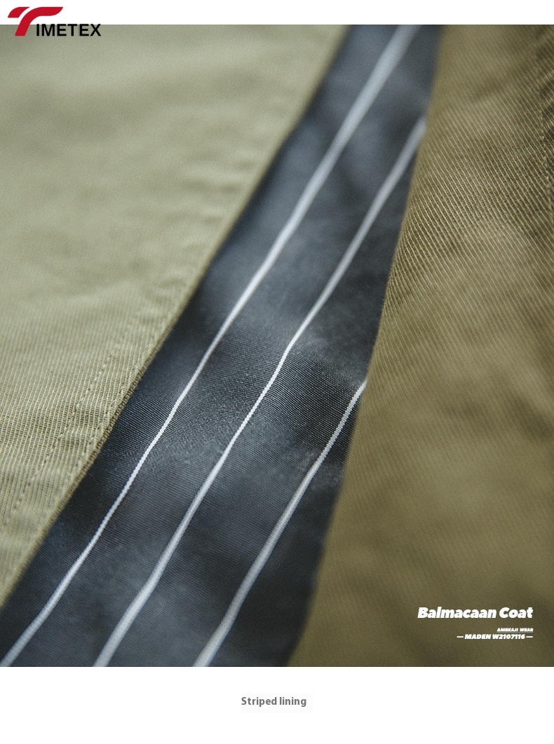 TIMETEX Custom Balmacaan Trench Coat Long Winter Outwear Waterproof Cotton Jacket with Contrast Collar and Woven Style