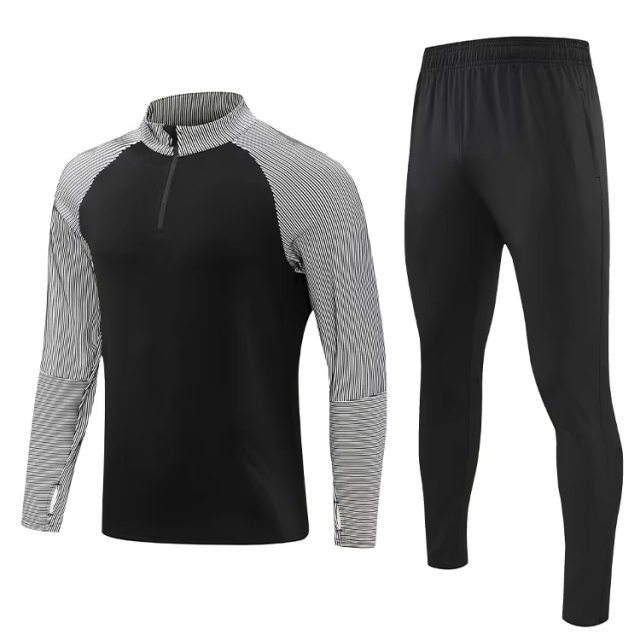 Men's Long-Sleeved Half Zip Fitness Cycling Suit Eco-Friendly Leisure Running Sportswear Plus Size Football Suit for Physical