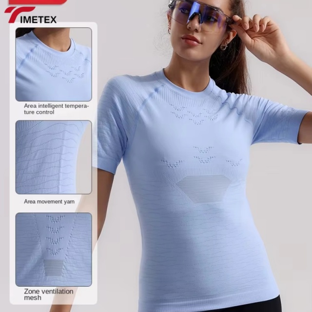 TIMETEX Women's Summer Fitness Cycling Jersey Quick-Drying Compression T-Shirt Zipper Stand-Up Collar Breathable Band Pocket