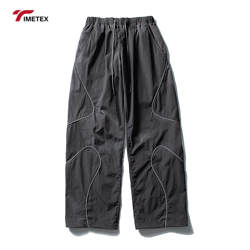 TIMETEX Custom Streetwear Adjustable Wide Leg Baggy Windbreaker Pants Unisex Retro Blank Mens Athletic Nylon Track Pants