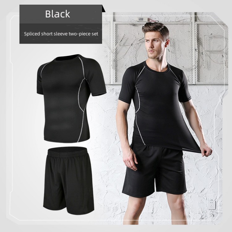 Men 5 Pieces Set Casual Running Gym Suits Fitness Clothes Sports Shorts Quick-drying Tights Short-sleeved Training Sportswear