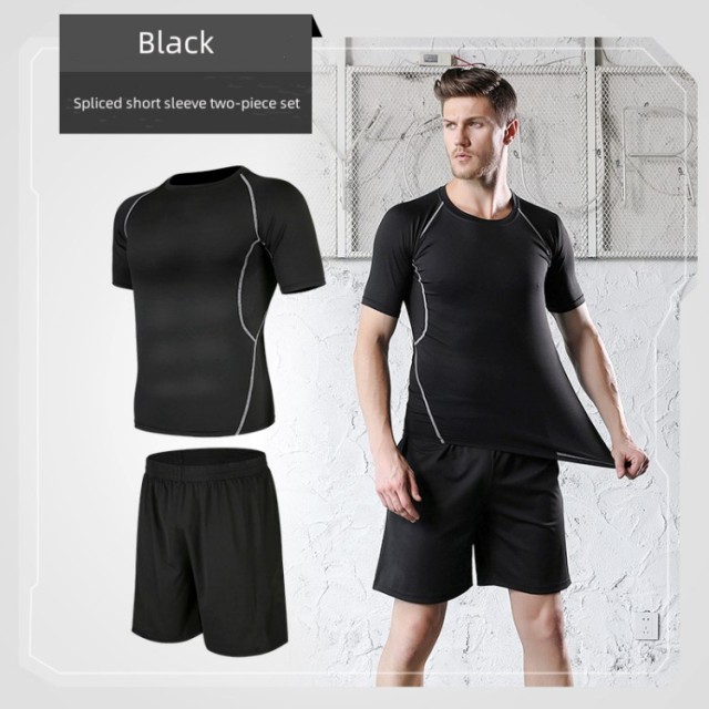 Men 5 Pieces Set Casual Running Gym Suits Fitness Clothes Sports Shorts Quick-drying Tights Short-sleeved Training Sportswear