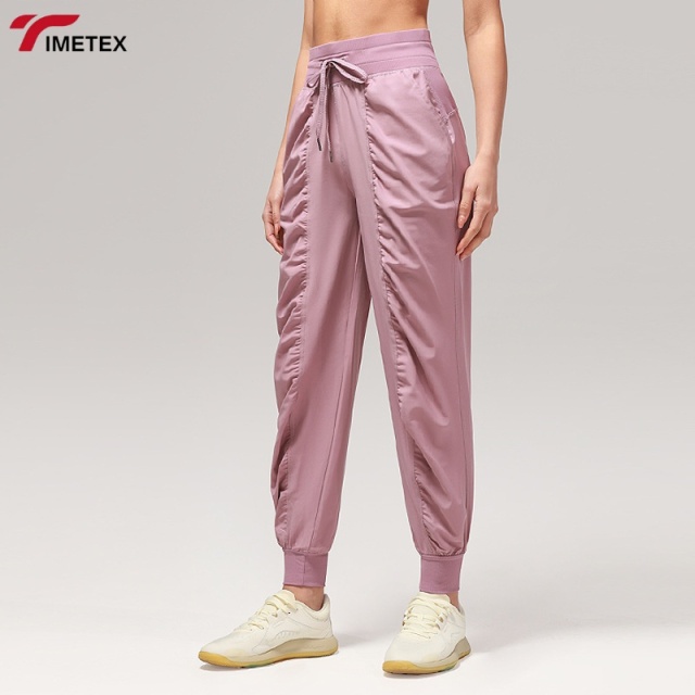 TIMETEX Women's High Waist Athletic Gym Fitness Pants Quick Dry Joggers Elastic Waist Drawstring Solid Yoga Leggings for Running