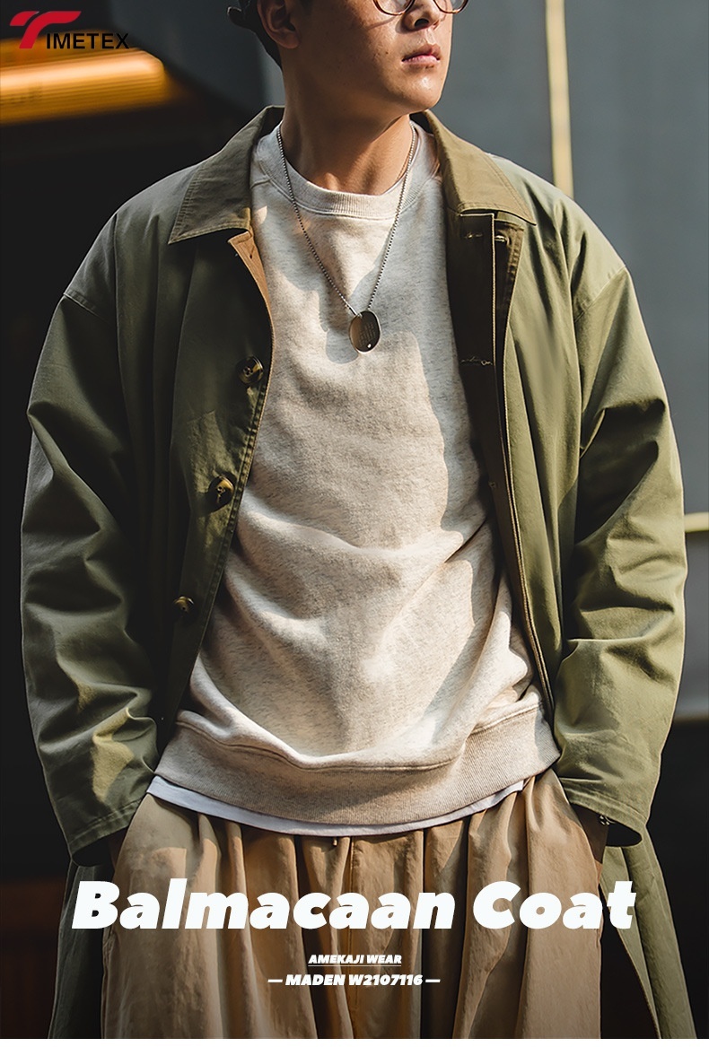 TIMETEX Custom Scottish Balmacaan Trench Coat for Men Winter Outwear Waterproof Lightweight Cotton Jacket with Contrast Collar