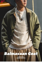 TIMETEX Custom Scottish Balmacaan Trench Coat for Men Winter Outwear Waterproof Lightweight Cotton Jacket with Contrast Collar