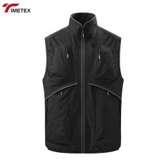 Lightweight Sleeveless Zipper Vest with Multi-Pocket and Stand-Up Collar Anti-Shrink Outdoor Workwear for Spring and Winter