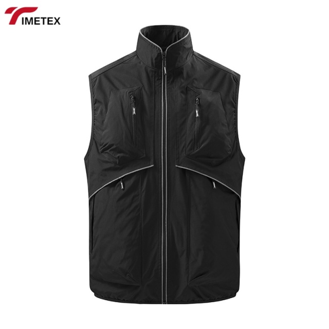 Lightweight Sleeveless Zipper Vest with Multi-Pocket and Stand-Up Collar Anti-Shrink Outdoor Workwear for Spring and Winter