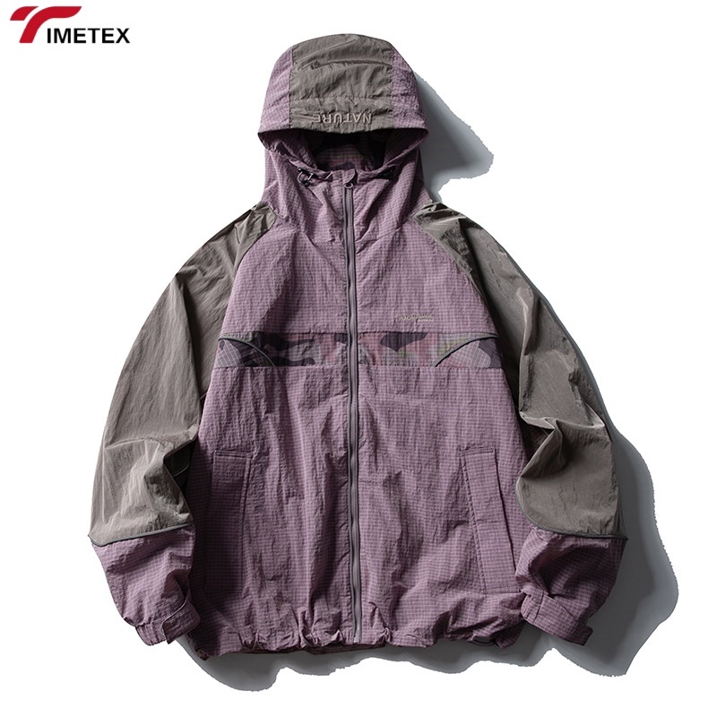 TIMETEX Customizable Retro Style Men's Windbreaker Fashionable Nylon Jacket Stand Collar Zipper Oversized Fit Puff Raincoat