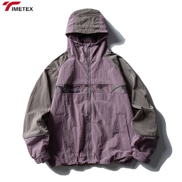 TIMETEX Customizable Retro Style Men's Windbreaker Fashionable Nylon Jacket Stand Collar Zipper Oversized Fit Puff Raincoat