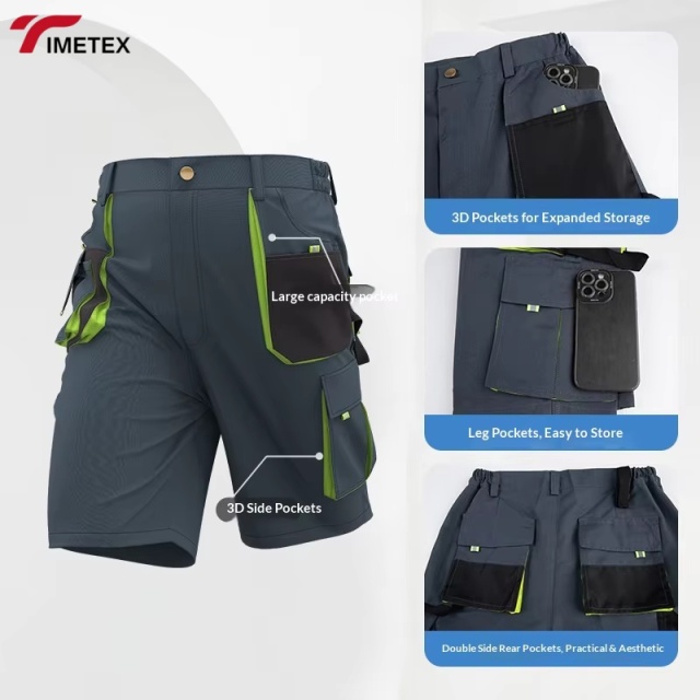 Unisex Summer Short Work Pants Pockets Breathable Nontoxic Anti-Static Industrial Work Uniform for Spring/Autumn Workshop
