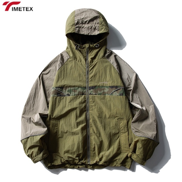TIMETEX Customizable Retro Style Men's Windbreaker Fashionable Nylon Jacket Stand Collar Zipper Oversized Fit Puff Raincoat