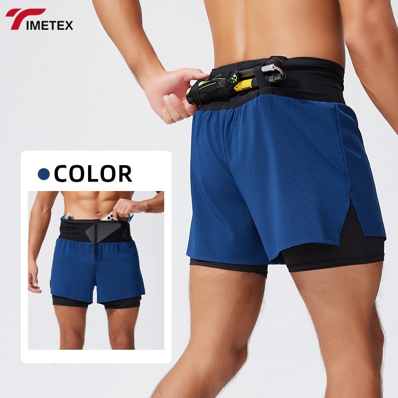 Mens Active Marathon Split Shorts Solid Polyester Quick Dry Shorts with Underwear for Men Custom logo Seamless Running Shorts