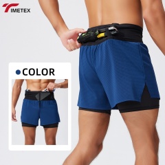 Mens Active Marathon Split Shorts Solid Polyester Quick Dry Shorts with Underwear for Men Custom logo Seamless Running Shorts