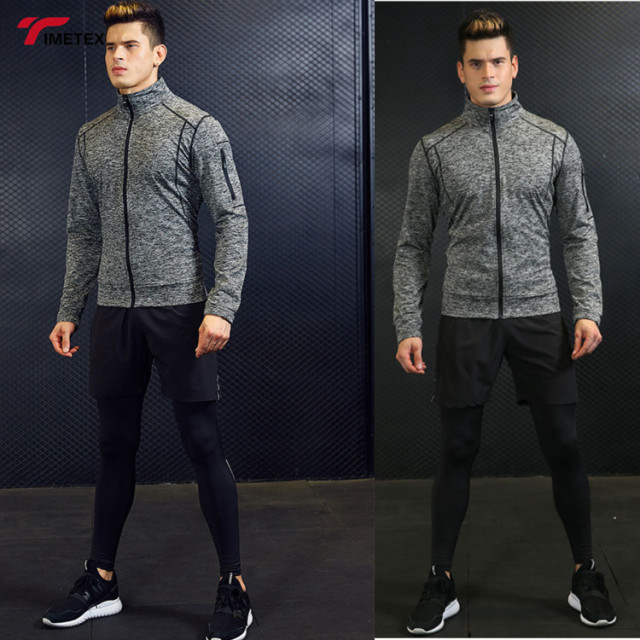Wholesale  Autumn Men Fashion 4Pcs Set Tracksuit  Men Gym Tights Sportswear Compression Pants Shirt Top Long Sleeve Jacket Suit