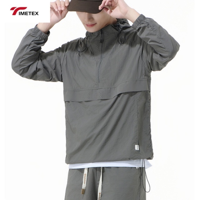 TIMETEX  Custom Lightweight Polyester Shell Quarter Zipper Pullover Windbreaker Hooded Anorak for Spring Sun Protection Clothing