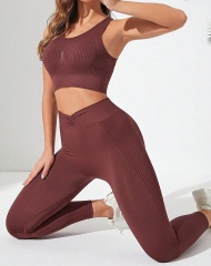 Autumn Winter Women's Sports Suit Nude Yoga Set with Breathable Bra and Shorts Tight Back Fitness Running Gear
