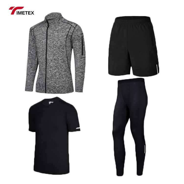 Wholesale  Autumn Men Fashion 4Pcs Set Tracksuit  Men Gym Tights Sportswear Compression Pants Shirt Top Long Sleeve Jacket Suit