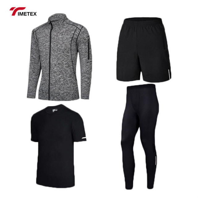 Wholesale  Autumn Men Fashion 4Pcs Set Tracksuit  Men Gym Tights Sportswear Compression Pants Shirt Top Long Sleeve Jacket Suit