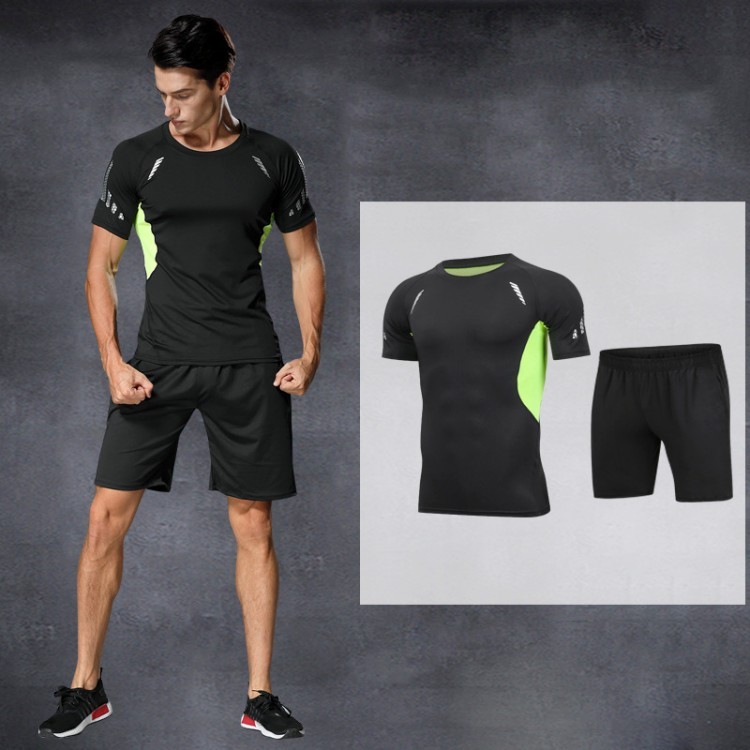 Outdoor Sport Gym Fitness Sets Men Short Sleeves Breathable 2 Piece Mens Set Workout Tracksuit