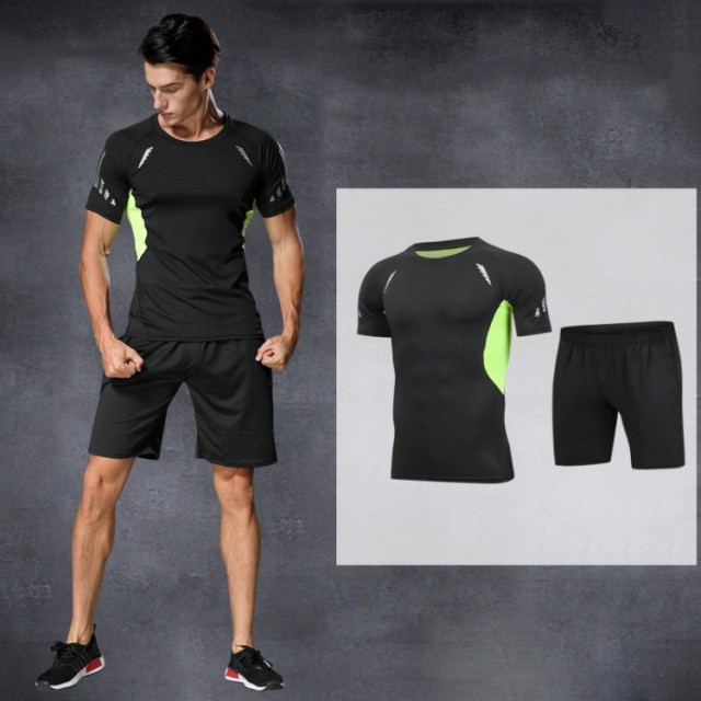 Outdoor Sport Gym Fitness Sets Men Short Sleeves Breathable 2 Piece Mens Set Workout Tracksuit