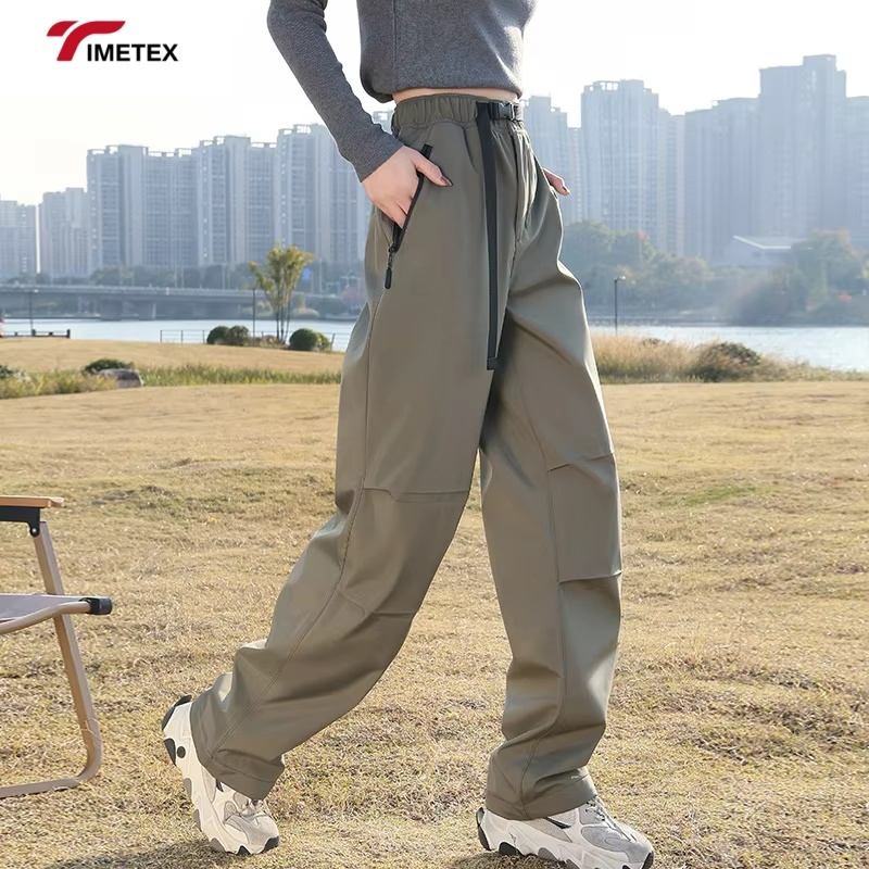 Women's Stylish Practical Anti-Pilling High Street Olive Drab Drawstring Wide-Leg Cargo Pants Breathable Anti-Wrinkle Loose Fit