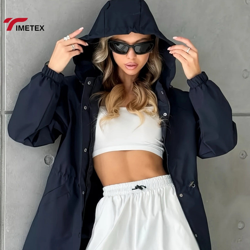 TIMETEX Women's Lightweight Breathable Waterproof Rain Jacket Hood Pockets Zipper Closure Printed Technics
