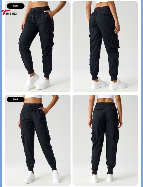 TIMETEX Custom Logo Women's Outdoor Running Jogger Cargo Pants Multi-Pockets Casual Sport Clothes With Drawstring Active Bottoms