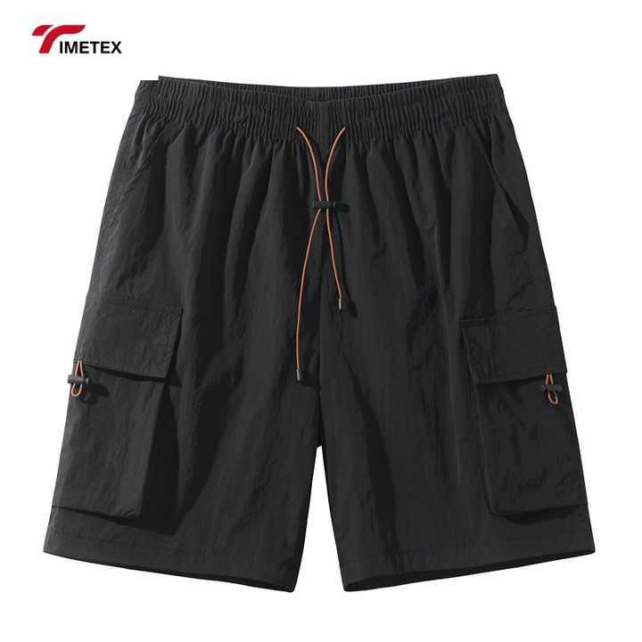Summer Casual Five Quarter Sports Shorts Eco-Friendly Woven Mid Waist Loose Breathable Drawstring Closure Solid Cargo Shorts