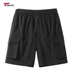 Summer Casual Five Quarter Sports Shorts Eco-Friendly Woven Mid Waist Loose Breathable Drawstring Closure Solid Cargo Shorts