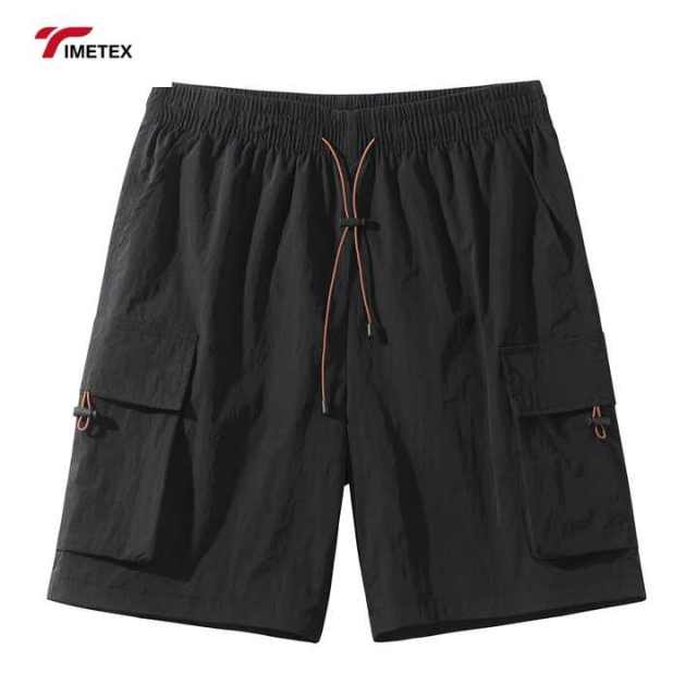 Summer Casual Five Quarter Sports Shorts Eco-Friendly Woven Mid Waist Loose Breathable Drawstring Closure Solid Cargo Shorts