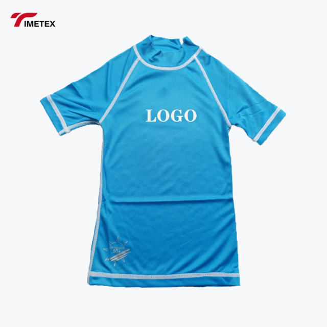 Wholesale Custom Logo Small Order Children Boy's Quick-dry Blue Sportswear Surf Swim Shirts UPF 50 Rash Guards for Kids