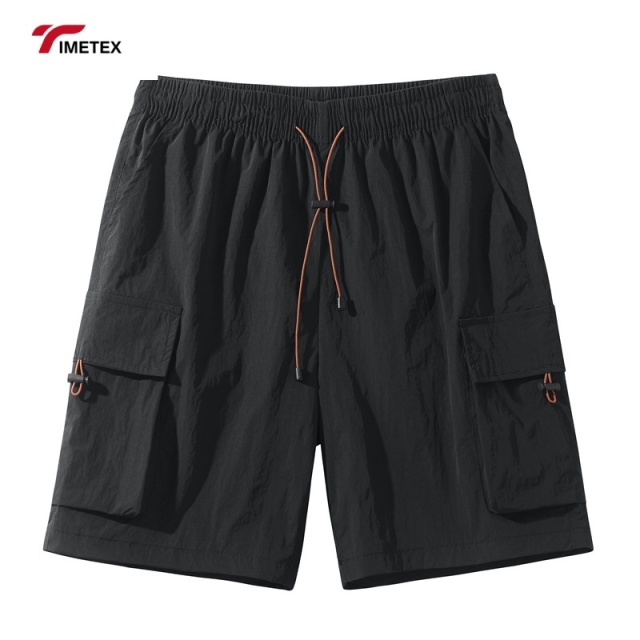 Summer Casual Five Quarter Sports Shorts Eco-Friendly Woven Mid Waist Loose Breathable Drawstring Closure Solid Cargo Shorts