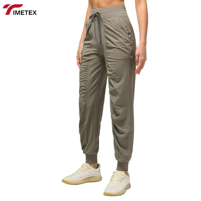 TIMETEX Women's High Waist Athletic Gym Fitness Pants Quick Dry Joggers Elastic Waist Drawstring Solid Yoga Leggings for Running
