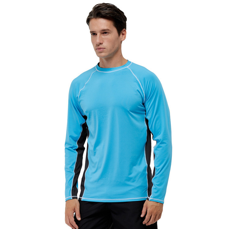 Wholesale Men Long Sleeve Swim Shirt Quick Dry  Patchwork Beach Surf Playera Rash Guard