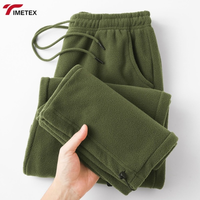 Double-sided Fleece Lightweight Plain Dyed Eco-friendly Pants with Loose Fleece Material Adjustable Cuffs Straight-leg Style