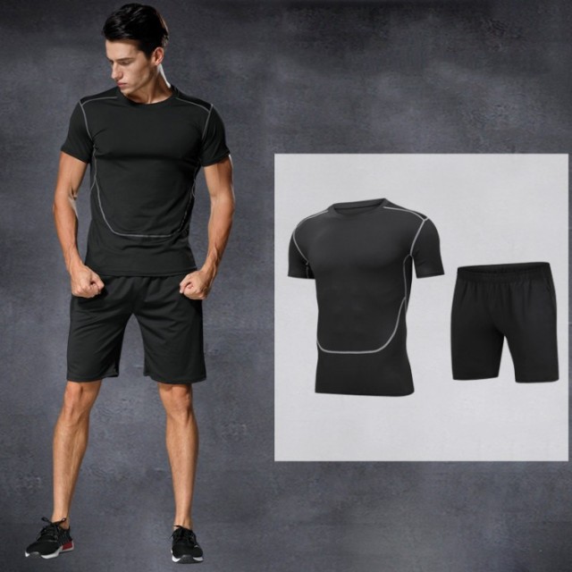 Outdoor Sport Gym Fitness Sets Men Short Sleeves Breathable 2 Piece Mens Set Workout Tracksuit