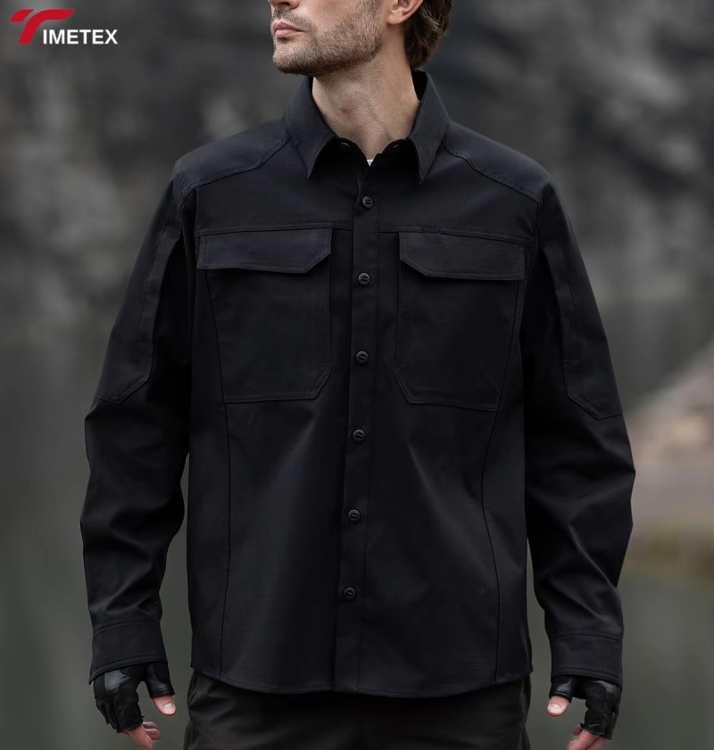 TIMETEX High Quality Slim Fit Men's Dress Shirts Autumn Breathable Linen/Cotton Mandarin Collar Anti-Wrinkle Custom Chest Pocket