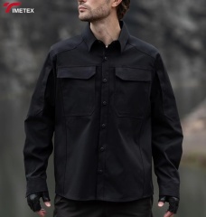 TIMETEX High Quality Slim Fit Men's Dress Shirts Autumn Breathable Linen/Cotton Mandarin Collar Anti-Wrinkle Custom Chest Pocket