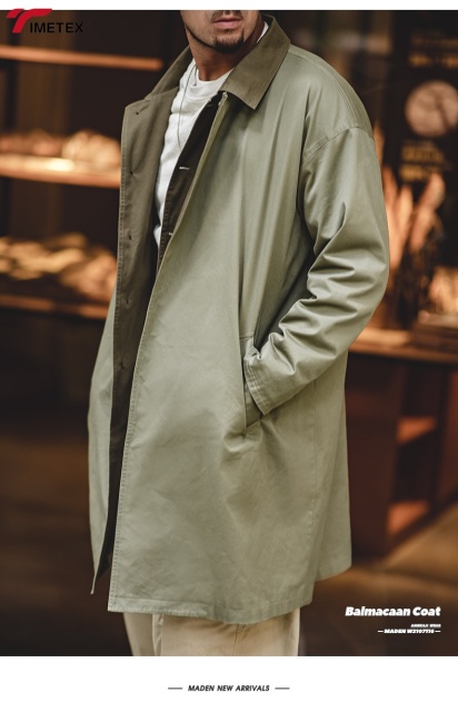 TIMETEX Custom Scottish Balmacaan Trench Coat for Men Winter Outwear Waterproof Lightweight Cotton Jacket with Contrast Collar