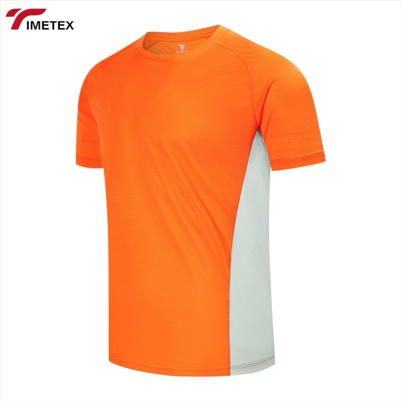 TIMETEX Short Sleeved Oneck Sporty Plaid Vinegar Fiber Sweatshirt Color Blocking Quick-drying Breathable Durable Custom logo