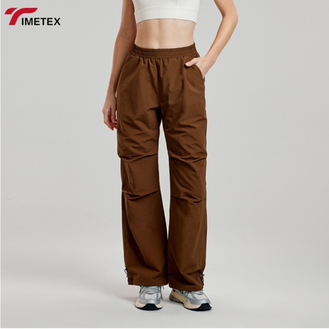 TIMETEX Women's High Waist Nylon Gym Jogger Pants Plus Size Fitness Activewear Breathable Flat Elastic Waist Sports Baggy Pocket
