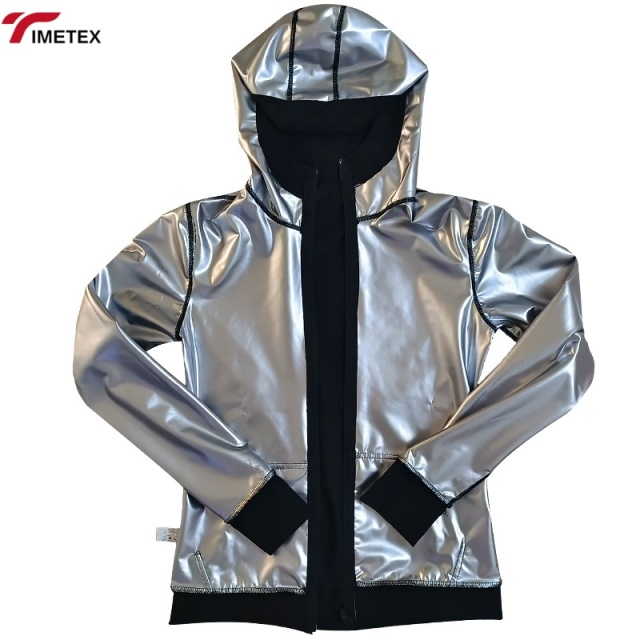 TIMETEX Women's Black Hooded Sweat Jacket with Thermal Lining Comfortable Sauna Suit for Home Weight Loss Zippered Design