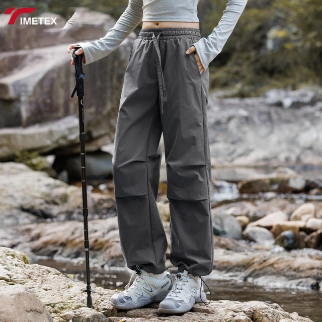 Women's High Waist Parachute Drawstring Elastic Palazzo Trousers Casual Anti-Wrinkle and Anti-Static Cargo for Autumn Season
