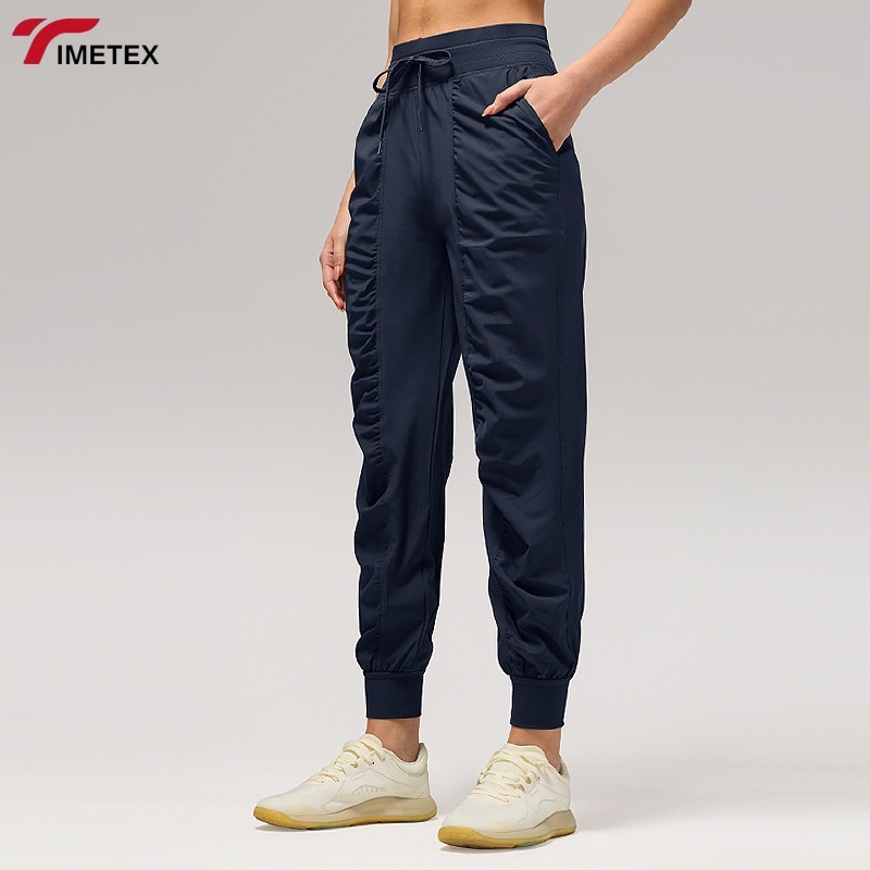 TIMETEX Women's High Waist Athletic Gym Fitness Pants Quick Dry Joggers Elastic Waist Drawstring Solid Yoga Leggings for Running